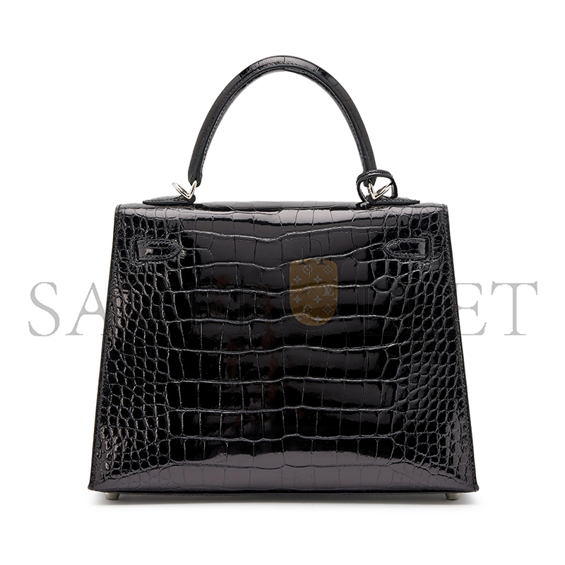 H**mes master black shiny alligator kelly 25 sellier palladium hardware (25*17*7cm)